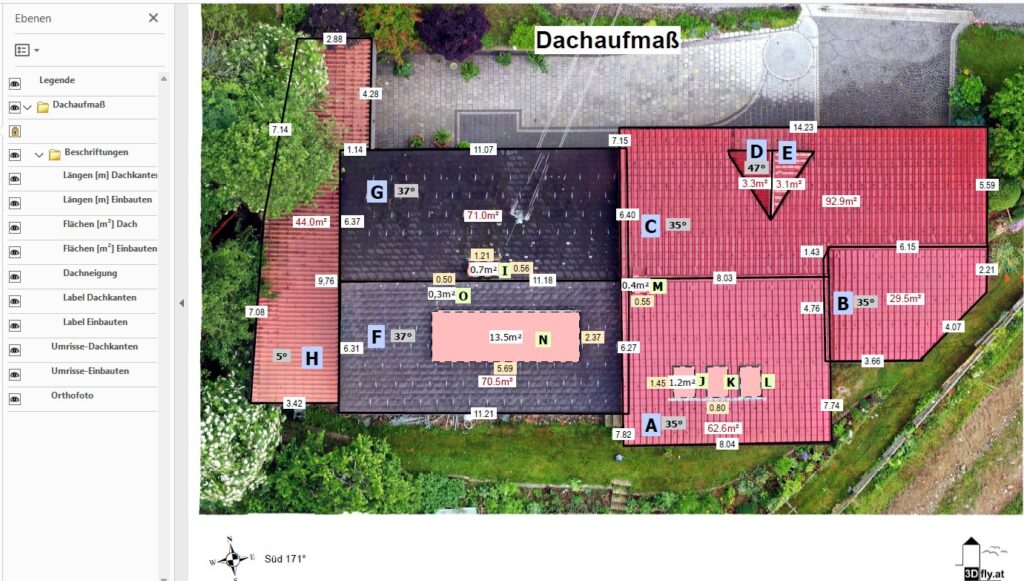Hier werden alle Informationen im Stufenplan übereinander eingeblendet - Blendgutachten