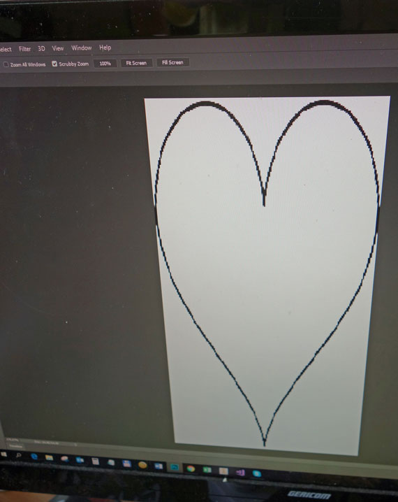 Ein Herz, gezeichnet auf dem Computer, soll als Schablone dienen