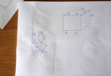 Grobe Skizze mit Maßangaben